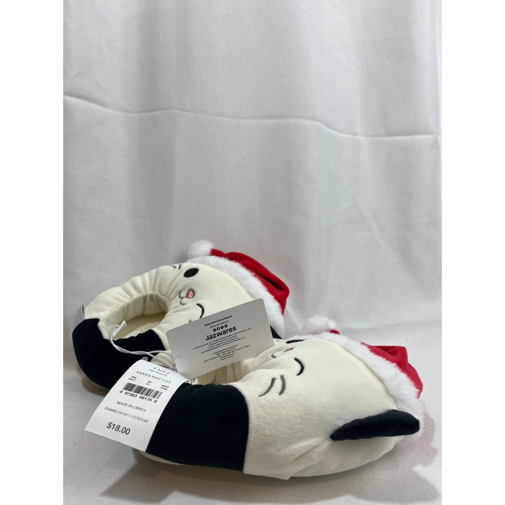Squishmallows Santa Hat Cat Plush Slippers Off-White Black Holiday Toddler 11/12 - Picture 5 of 5